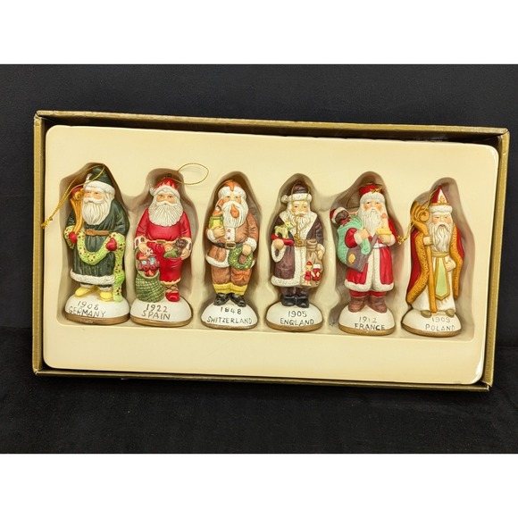 VTG Santa Collectables Santas of The World 6 pc. Hand Crafted Porcelain Set AMES - Picture 2 of 14